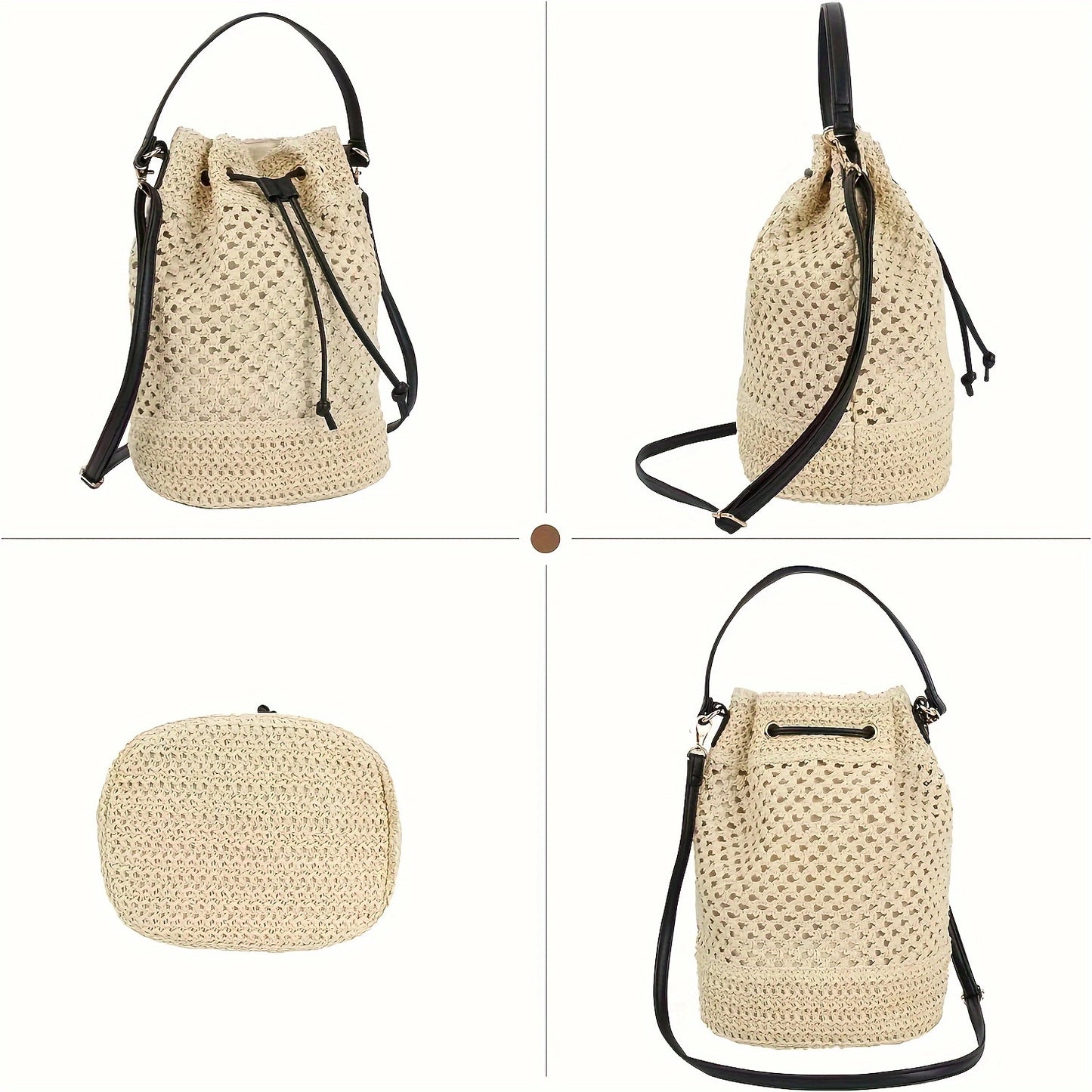 Elegante Handtasche Aus Geflochtenem Naturmaterial mit Stilvollem Kordelzug Brehn