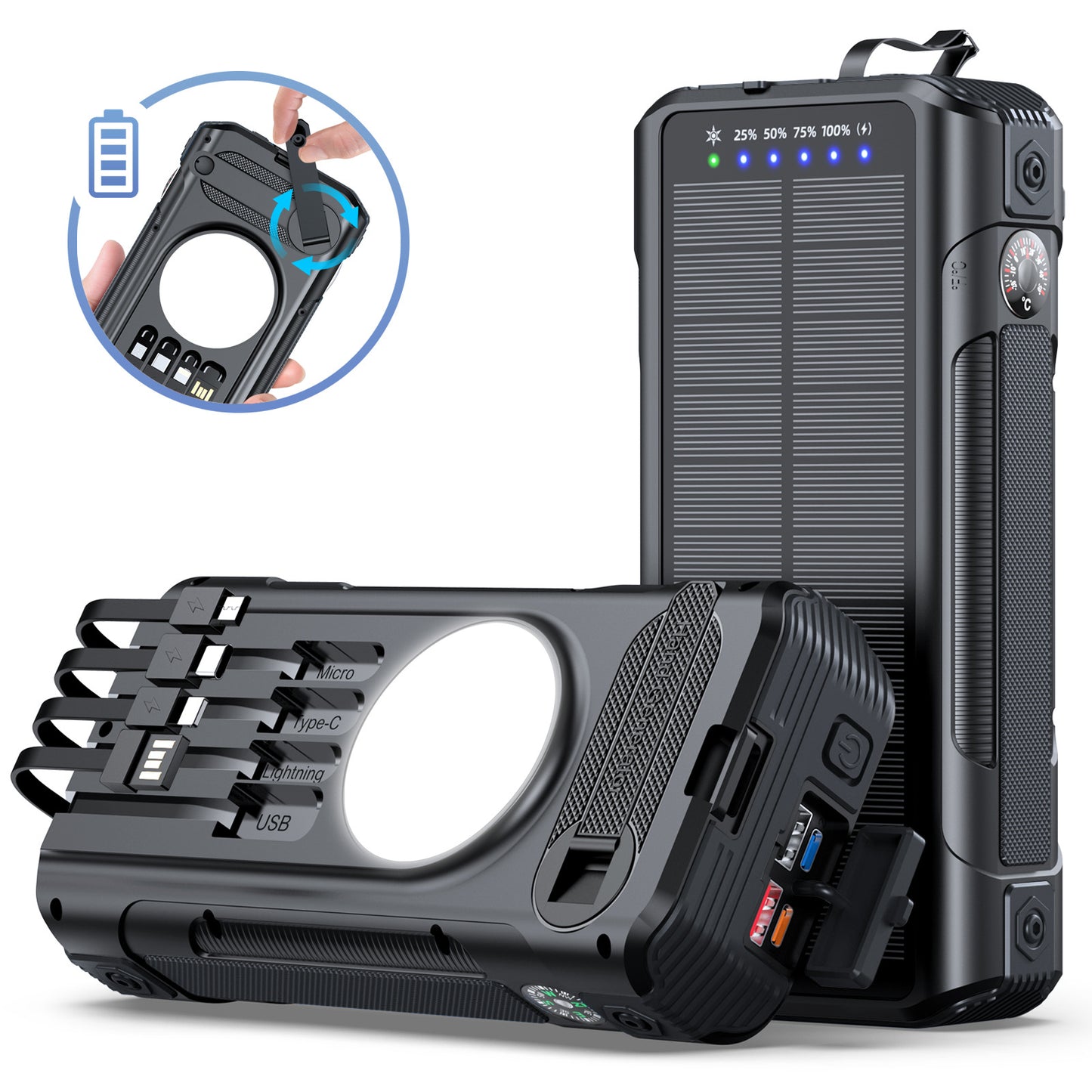 Multifunktionale Solar Powerbank mit LED-Anzeige Brehn