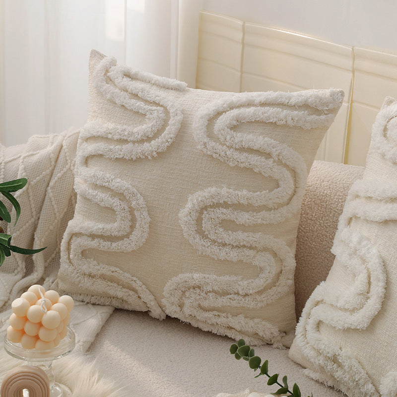 Quadratischer Zierkissenbezug mit 3D‑Chenille‑Wellenstruktur und weichem Baumwollmix Brehn