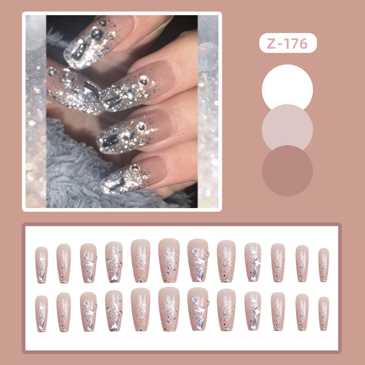 Glitzernde, mit Strass verzierte Press-On-Nagel-Set Brehn
