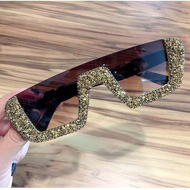 Damen elegante Glitzer-Sonnenbrille mit markantem Rahmen Brehn