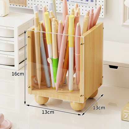 Holz Desktop Stift- und Schreibwarenorganizer mit rauchigem Acrylpaneel und abgerundeten Füßen