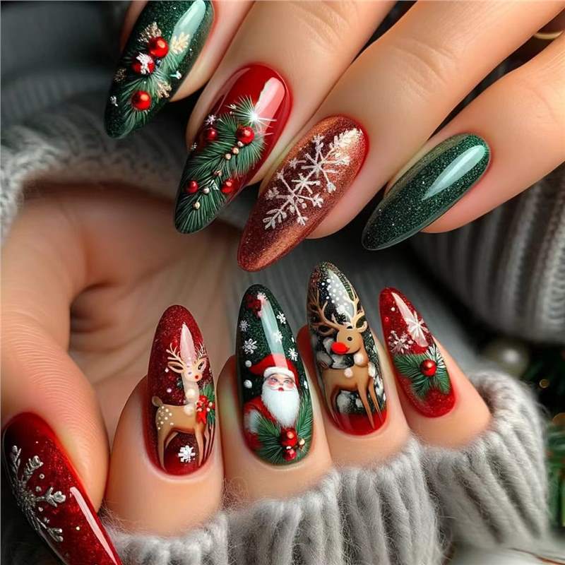 Festliches Feiertags-Themen Press-On Nail Art Set Brehn