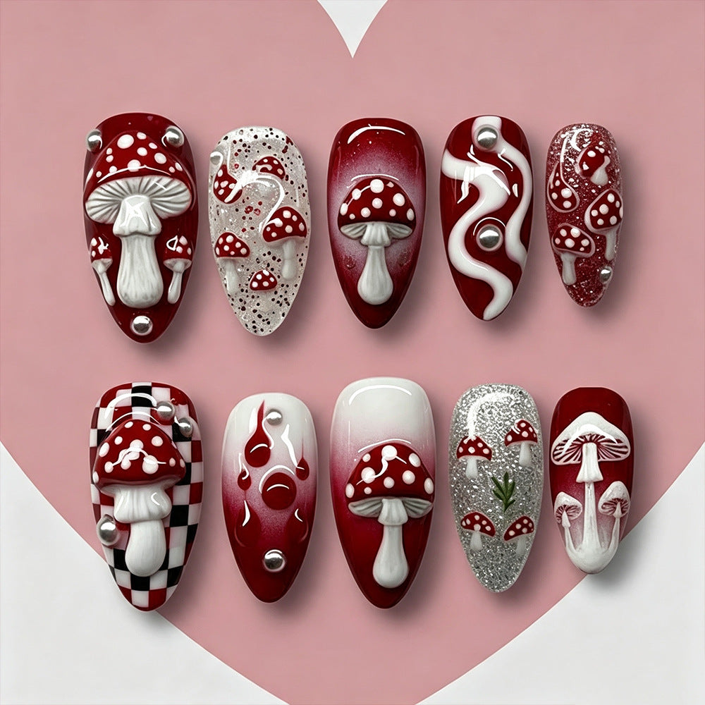 Künstlerisches Pilzdesign Press-On Nagelset Brehn