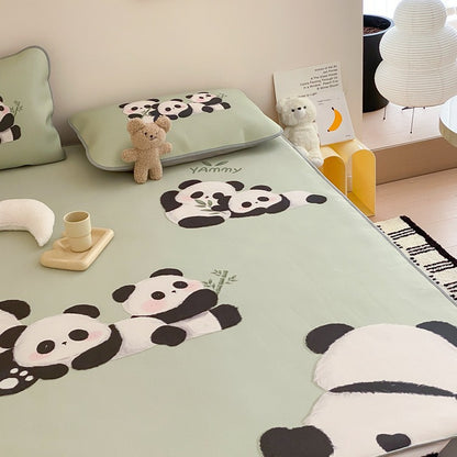 Kinder-Bettwaren-Set mit Monster-Print, Spannbettlaken und Zierkissen aus weicher Mikrofaser