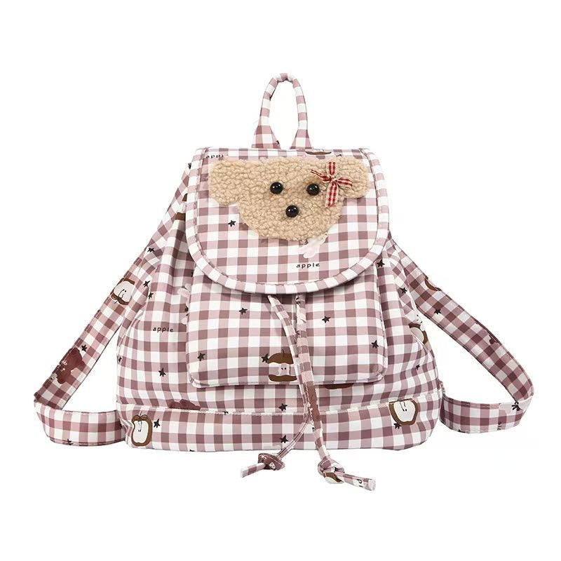 Rucksack mit Charmantem Plüsch-Bärenmotiv und Verspieltem Karomuster Brehn