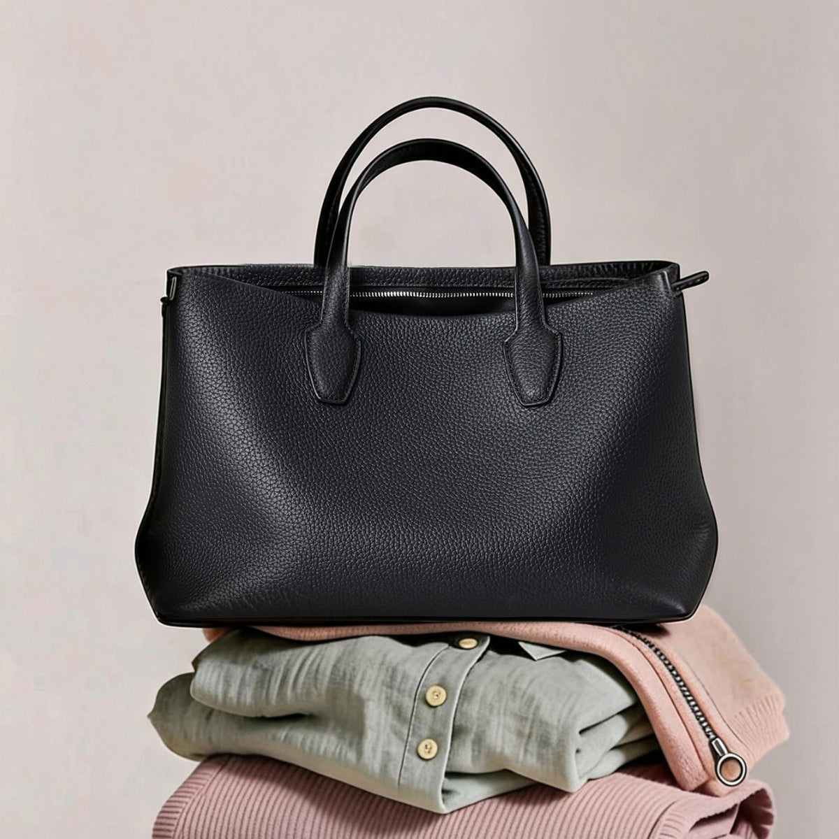 Strukturiert genarbtes Leder Top-Zip Tote Bag
