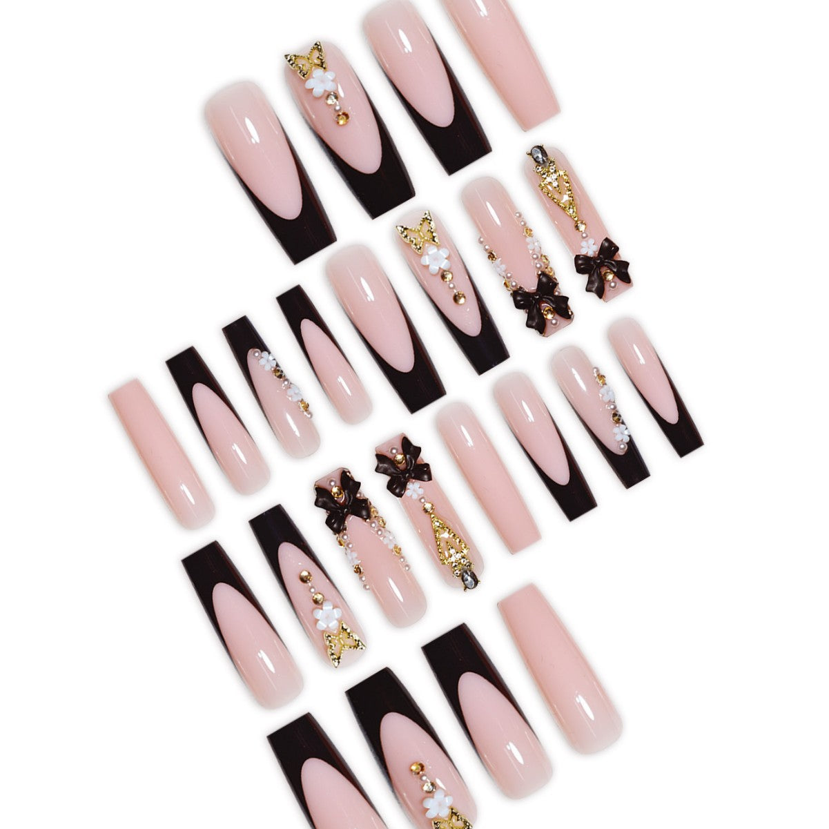 Luxuriöse 3D-Blumen Press-On Nagelkunst Brehn