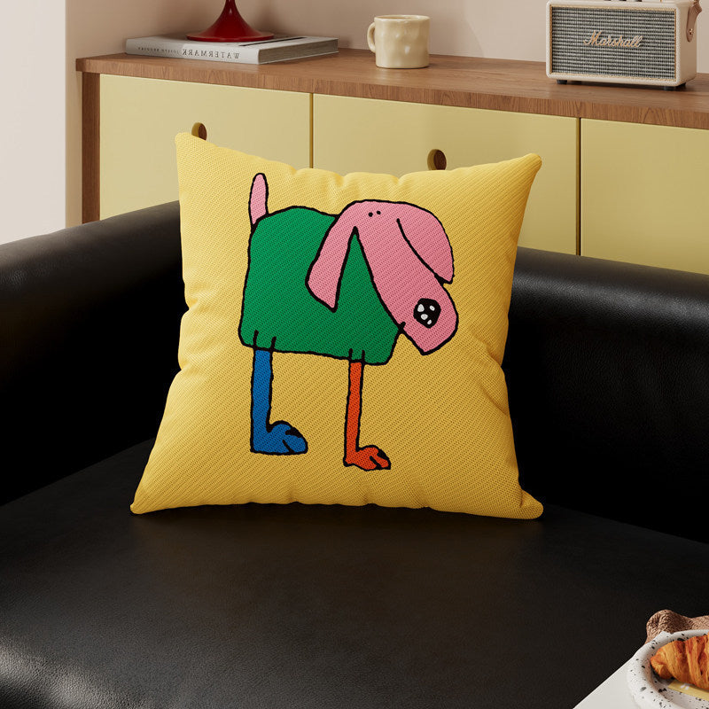 Decorative Cartoon Puppy Plush Throw Pillow Cover with Breathable Knit Texture
