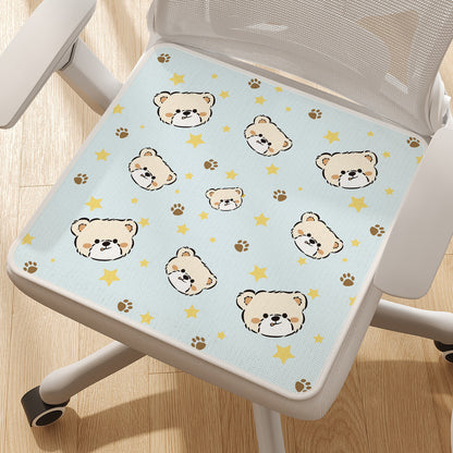 Plush Ergonomic Chair Seat Cushion Pad with Non-Slip Backing and Cute Teddy Illustration