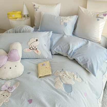 Baumwolle Percale Hase Applikation Bettbezug Set mit Plüsch Akzentkissen
