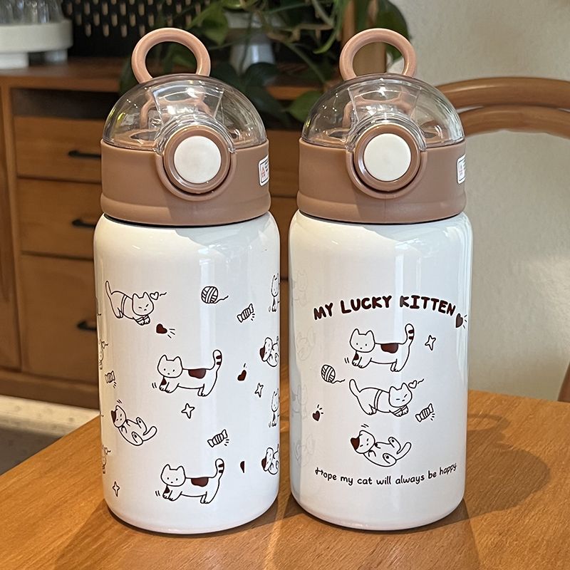 Unisex Trinkflasche Brehn mit lustigem Katzenmuster und praktischem Deckel