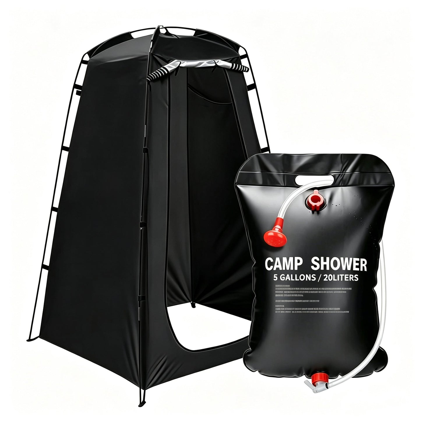 Tragbares Camping-Dusch-Privatsphäre-Zelt mit fünf Gallonen Solar-Duschebeutel und aufklappbarem faltbarem Stangensystem Brehn