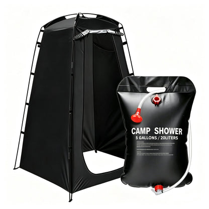 Tragbares Camping-Dusch-Privatsphäre-Zelt mit fünf Gallonen Solar-Duschebeutel und aufklappbarem faltbarem Stangensystem Brehn