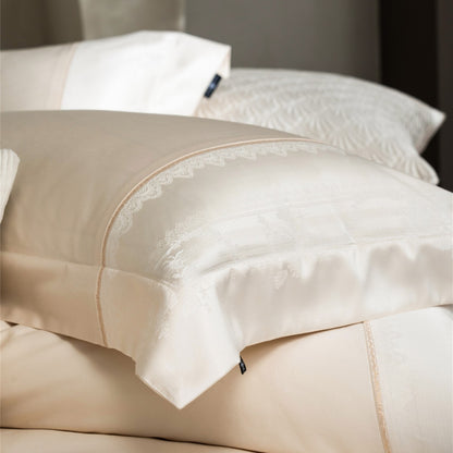 Luxuriöses Satins Bettbezug-Set mit Jacquardbordüre, gewelltem besticktem Saum und Euro-Kissenbezügen