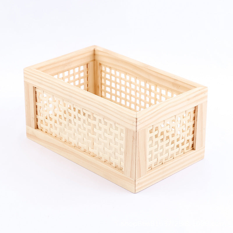 Holzlagerbox mit dekorativen Mesh-Elementen