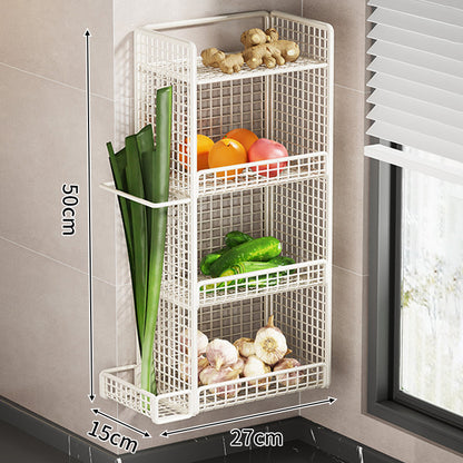 Wandmontierter dreistufiger Mesh-Küchenorganizer mit seitlichem Utensilienfach