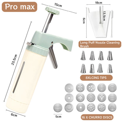 Manual Cookie Press and Churro Maker Set with 22 Decorative Discs and Icing Nozzles