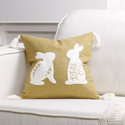 Bestickter Hasen-Applikations-Tassel-Lumbar-Kissenbezug