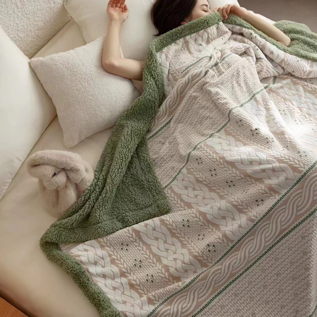 Kuschelige Wohndecke mit Sherpa-Futter und Jacquardmuster