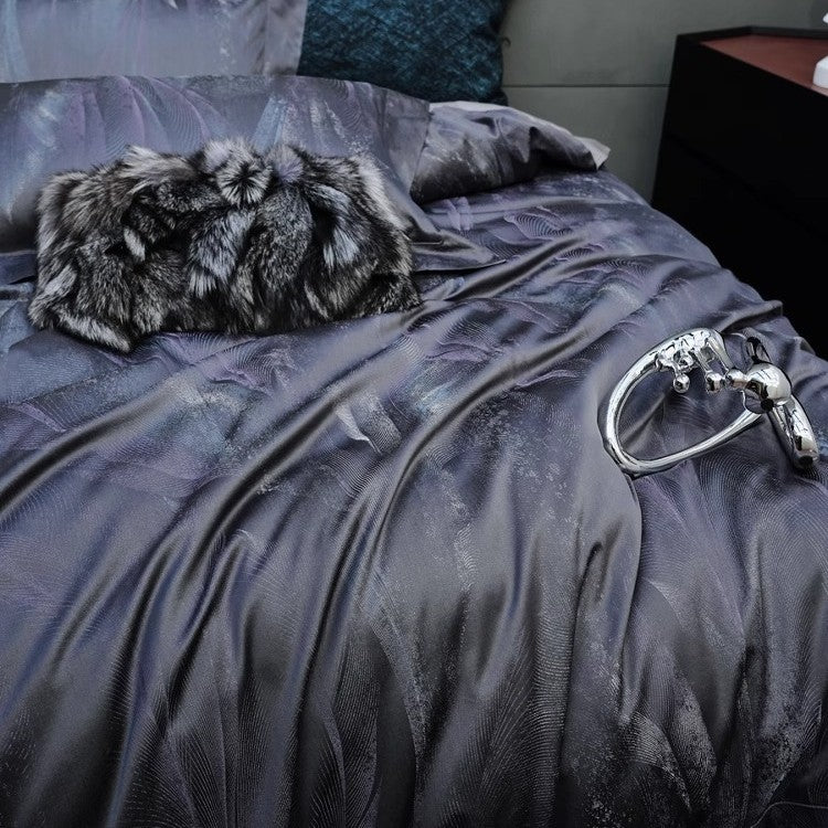 Seidiger Micro-Satin Abstract Wave Bettbezug Set mit verdecktem Verschluss und Kissenbezügen