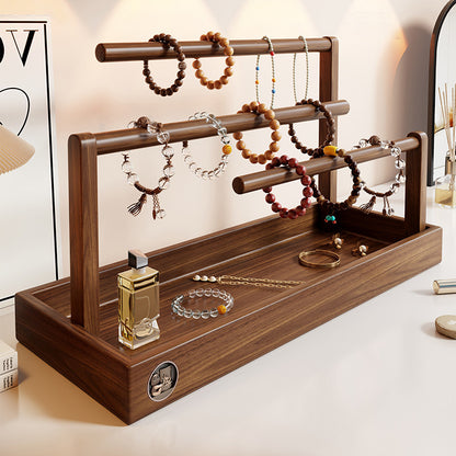 Holz Stufen Schmuck Display Ständer mit drei Stangen und Ablagewanne
