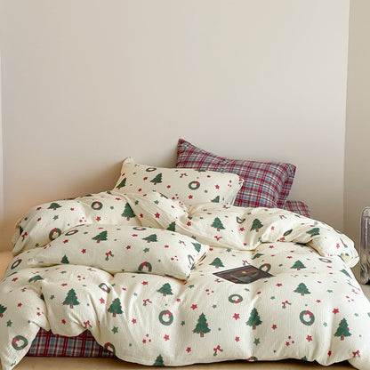 Festliches Baumwoll-Bettwäsche-Set mit gecrinkter Struktur und Weihnachtsmotiv