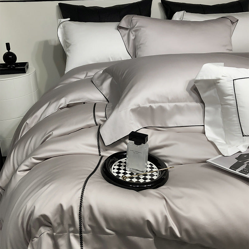 Luxus Satin Bettwäsche Set mit geketteltem Rand und hypoallergenem Mikrofaser