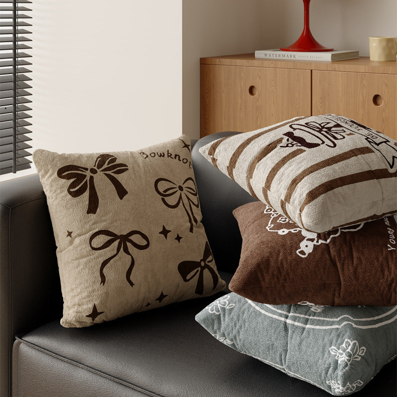 Decorative Plush Square Throw Pillow with Hand-Drawn Floral Maiden Print and Soft Microfiber Cover