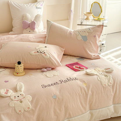 Baumwolle Percale Hase Applikation Bettbezug Set mit Plüsch Akzentkissen