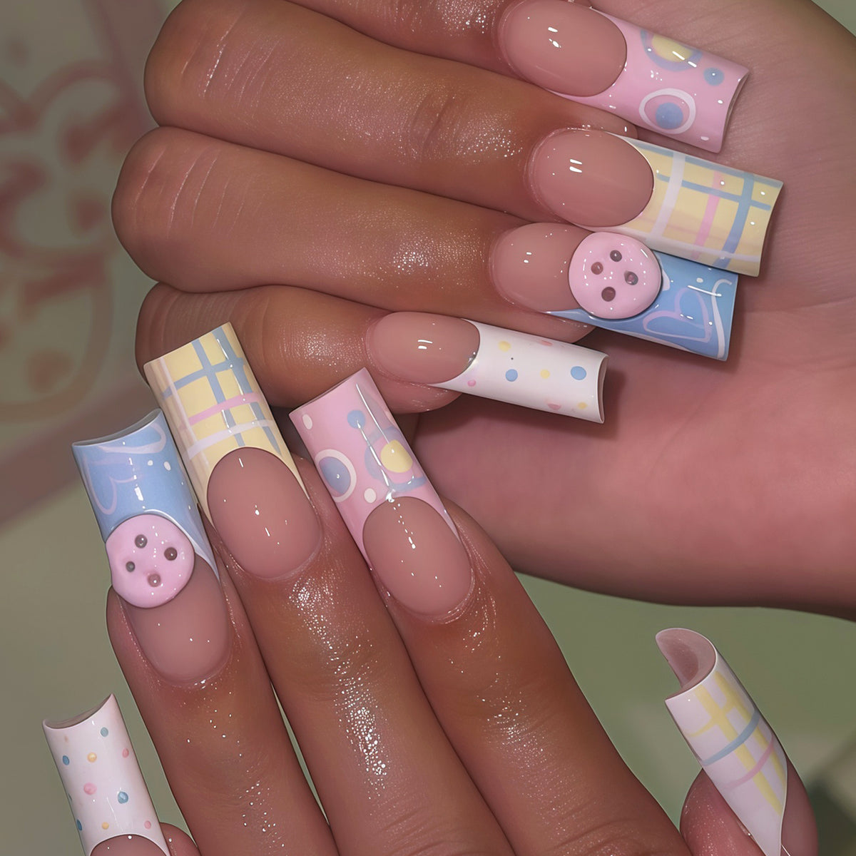 Dekorative lange Press-On Nagelkunst Tipps Brehn