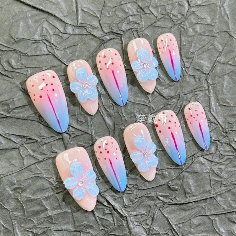 Künstlerisches Floral- und Stern-Applikationen Press-On Nagelset Brehn