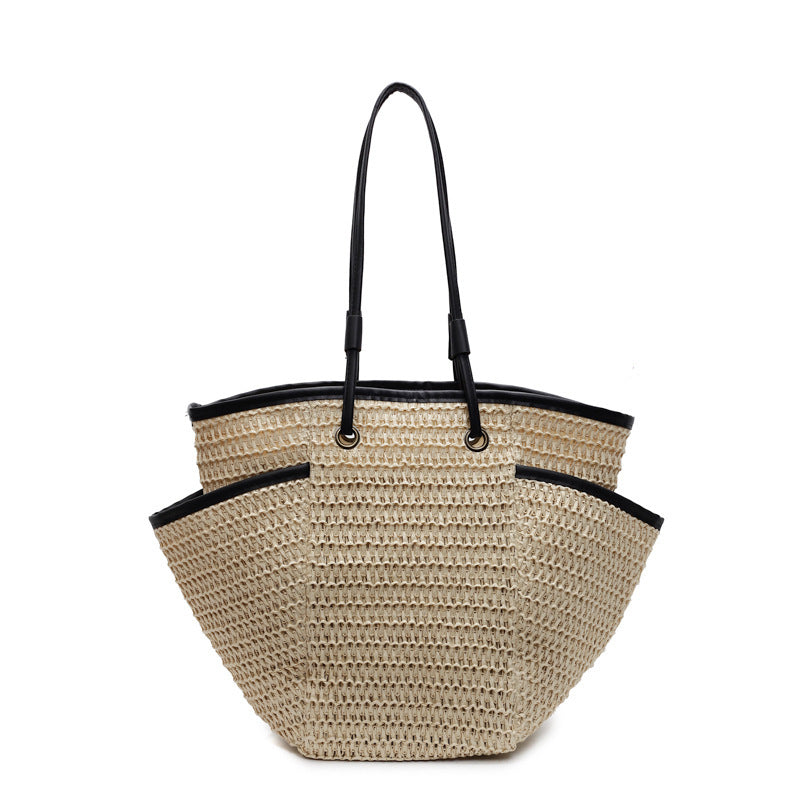 Geräumige Bast-Shoppingtasche mit Eleganten Lederakzenten Brehn