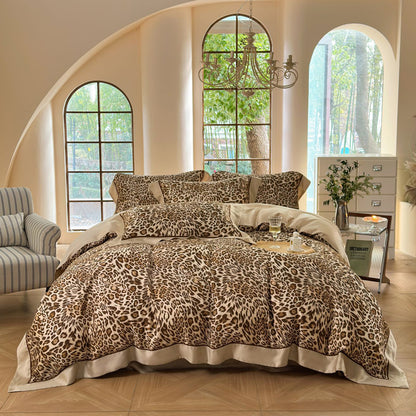 Luxuriöses Floral Satin Bettbezug-Set mit seidig-elastischer Oberfläche und gesticktem Rand
