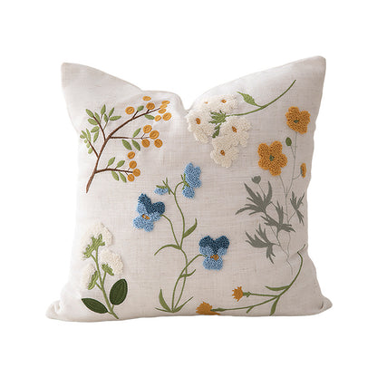 Zierkissenbezug Leinenoptik mit handgestickten Wildblumen und verdecktem Reißverschluss Brehn