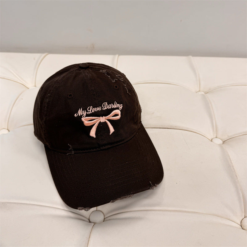 Damen Distressed Baumwoll-Baseballmütze mit Schleifenstickerei Brehn