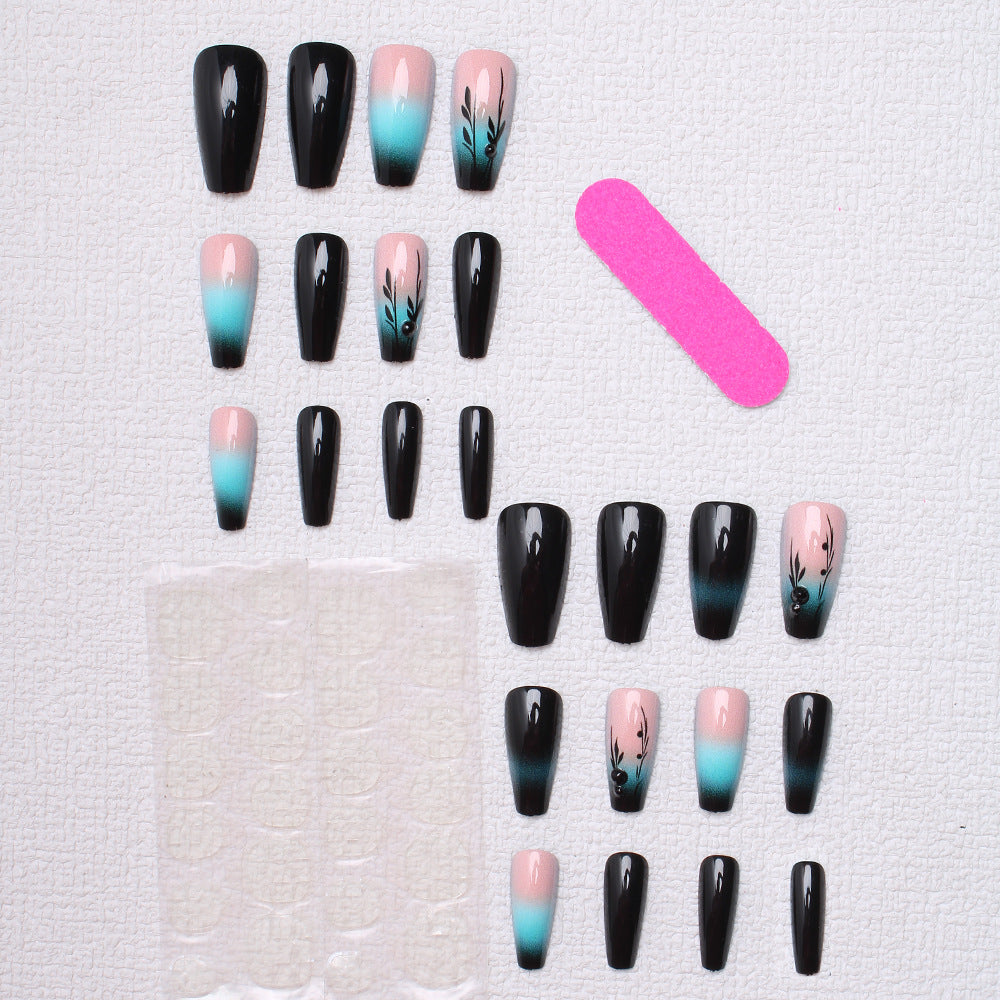 Ombre Press-On-Nagelkunst mit floralem Design Brehn