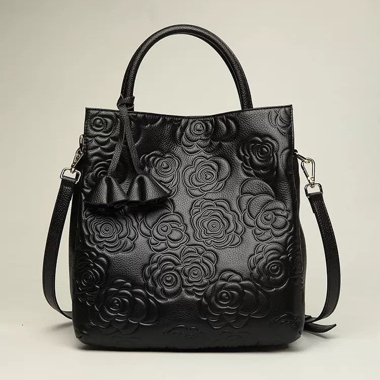 Prägung Floral Vegan Leder Top-Handle Tote mit abnehmbaren Crossbody-Träger