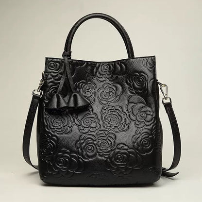 Prägung Floral Vegan Leder Top-Handle Tote mit abnehmbaren Crossbody-Träger