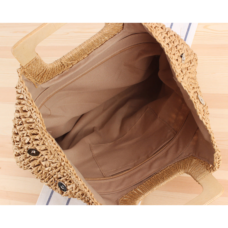 Handgefertigte Korbtasche mit Modernem Holzgriff Brehn