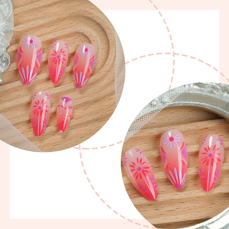 Künstlerisches Press-On-Nagelset mit floralen und geometrischen Mustern Brehn