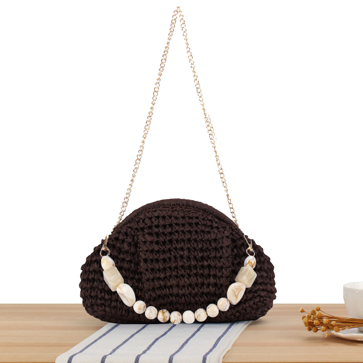 Schultertasche mit Eleganter Perlenverzierung Brehn