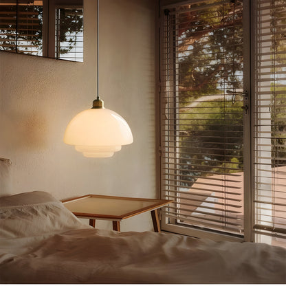 AuraBeam Licht – Minimalistische cremefarbene LED-Pendelleuchte aus Glas | Brehn