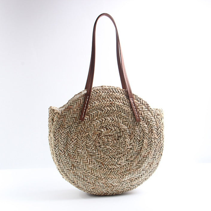 Geflochtene Bast-Strandtasche mit Eleganten Ledergriffen Brehn