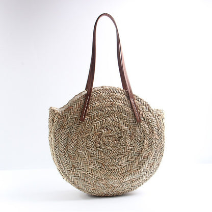 Geflochtene Bast-Strandtasche mit Eleganten Ledergriffen Brehn