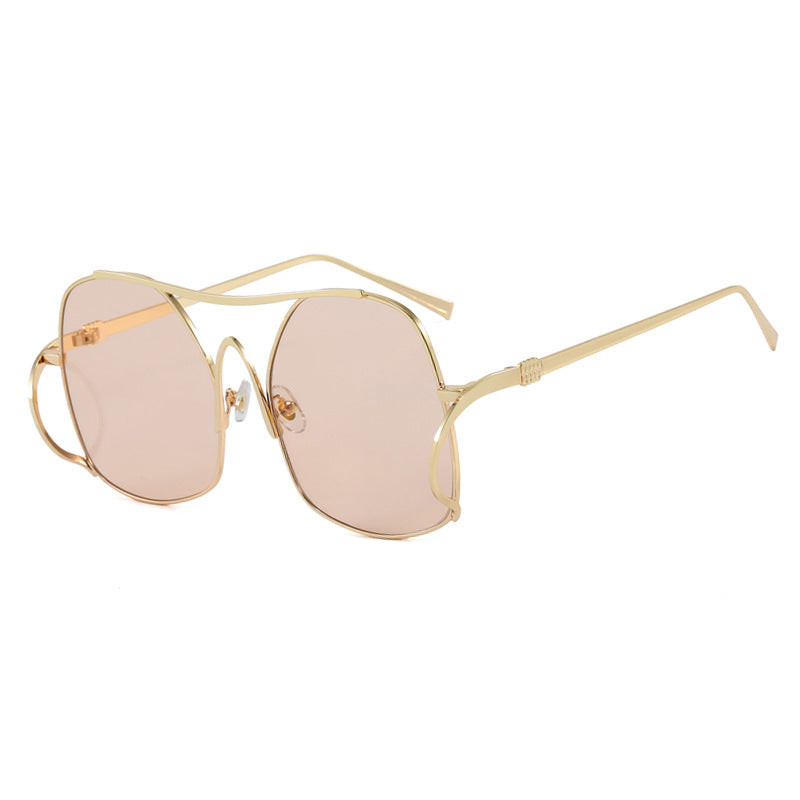 Damen geometrische Sonnenbrille mit schmalem Metallrahmen und braunen Gläsern Brehn