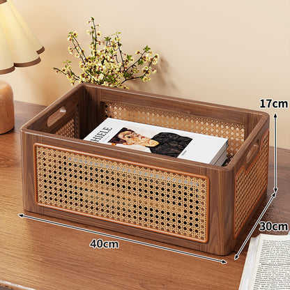 Rattan-Accent Massivholz Schreibtisch Aufbewahrungstablett mit Griffen