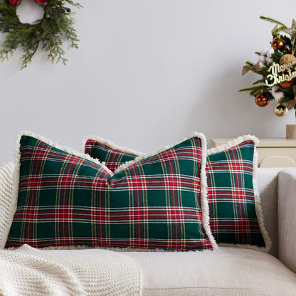 Plaid Sherpa-Trim Quadrat Dekorative Wurfkissenbezug