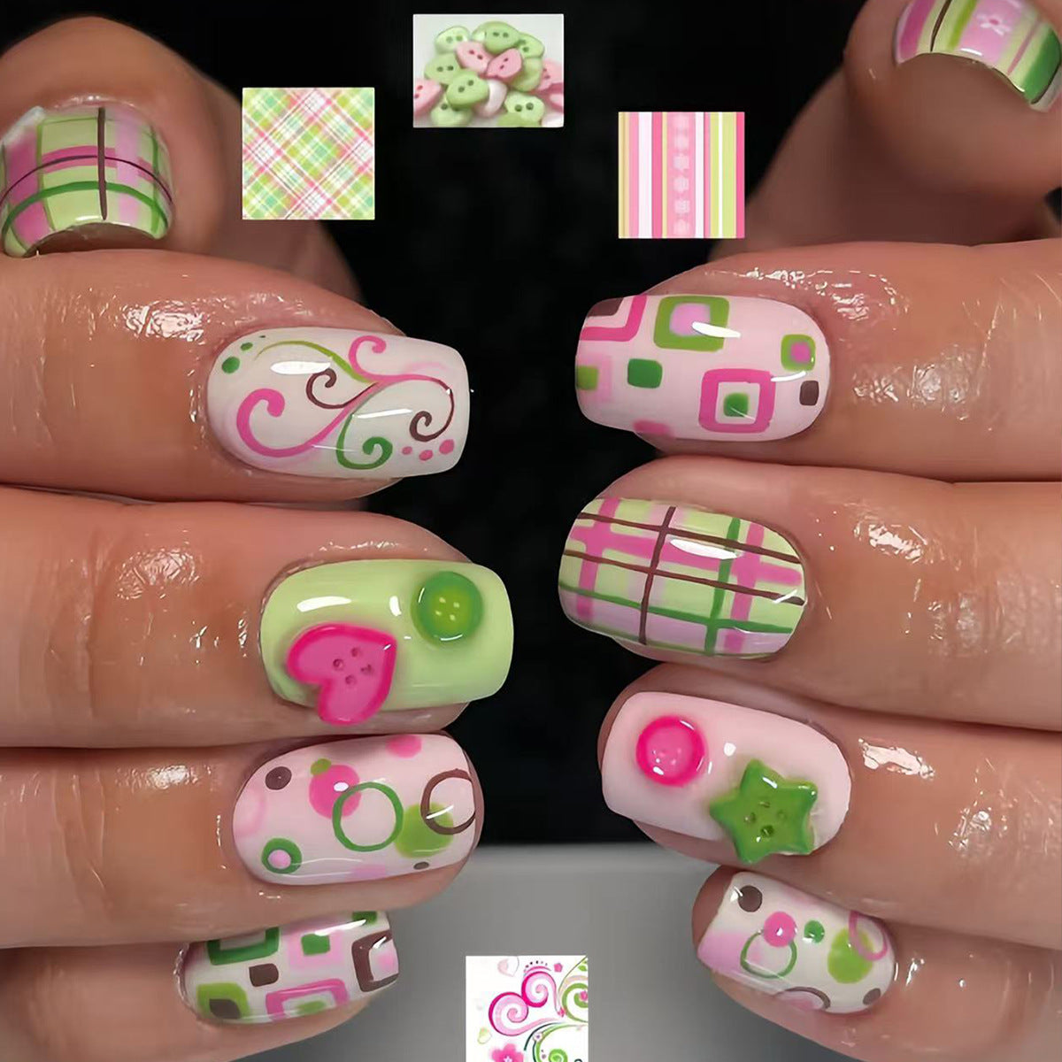 Kunstfingernägel mit Verspielten Geometrischen Designs Brehn