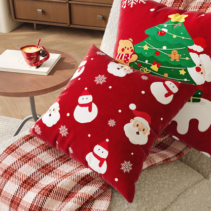 Christmas Velvet Decorative Throw Pillow Cover with Plush Holiday Illustration and Hidden Zipper
